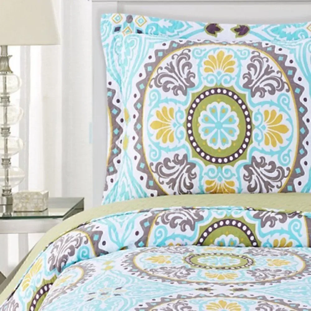 Farmhouse BOHO Medallion Floral Printed QUEEN Quilt Set Cottagecore Bedding